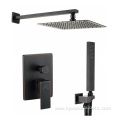 Square Matte Black Wall Mount Brass Shower Faucet